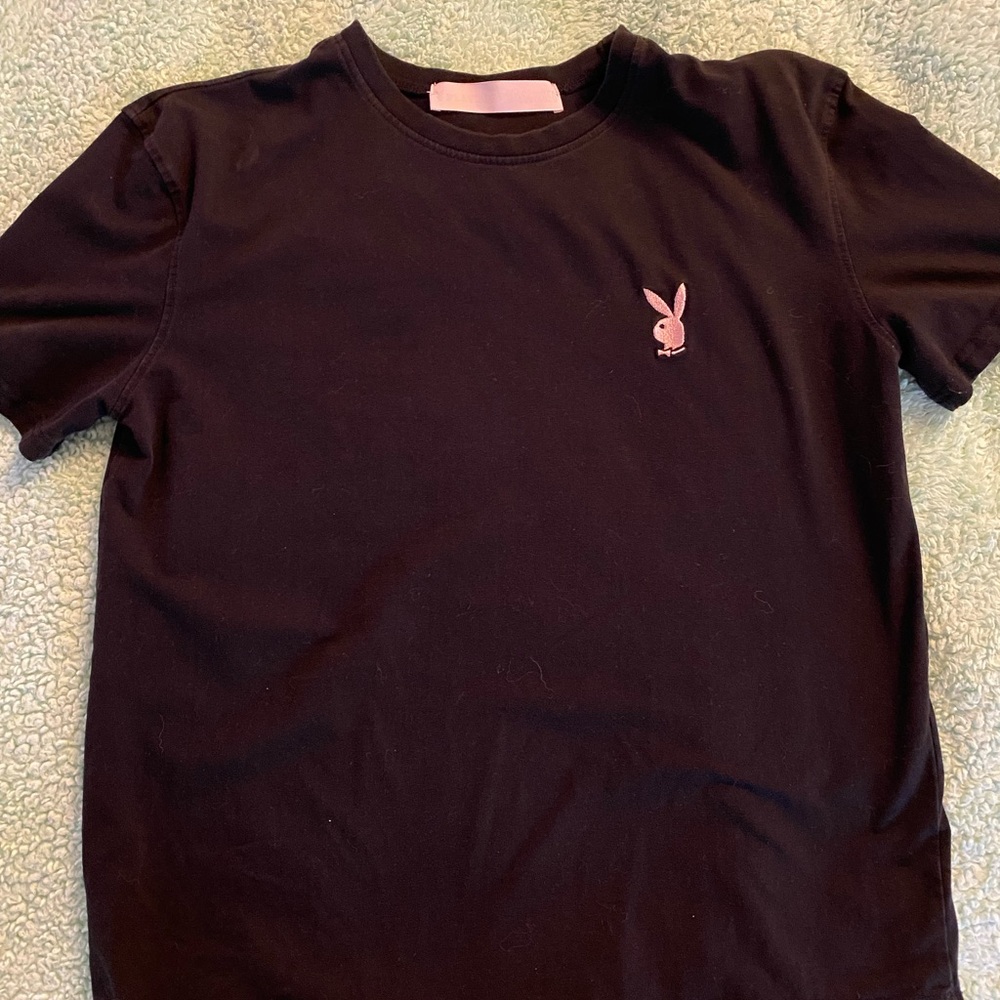 PLAYBOY Black T-Shirt with Pink Bunny Logo